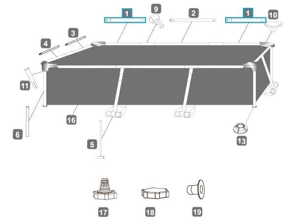 Pièces Détachées Montant horizontal "A" pour Piscine Steel Pro™ Bestway® 259 x 170 x 61 cm Bestway 3