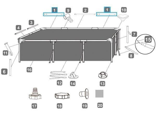 Pièces Détachées Montant horizontal "A" pour piscine Steel Pro™ Bestway® 300 x 201 x 66 cm Bestway 3