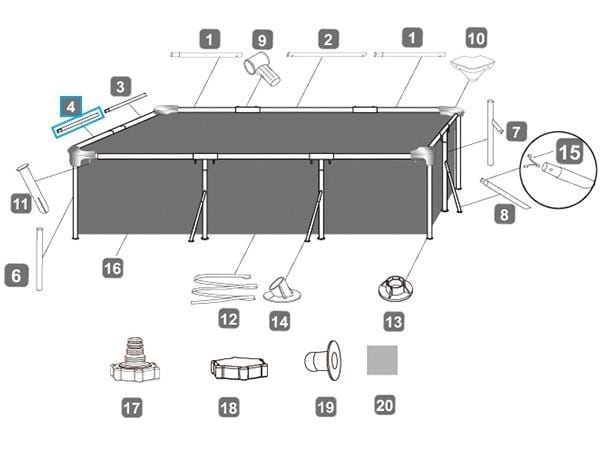 Pièces Détachées Montant horizontal "D" pour piscine Steel Pro™ Bestway® 300 x 201 x 66 cm Bestway 3