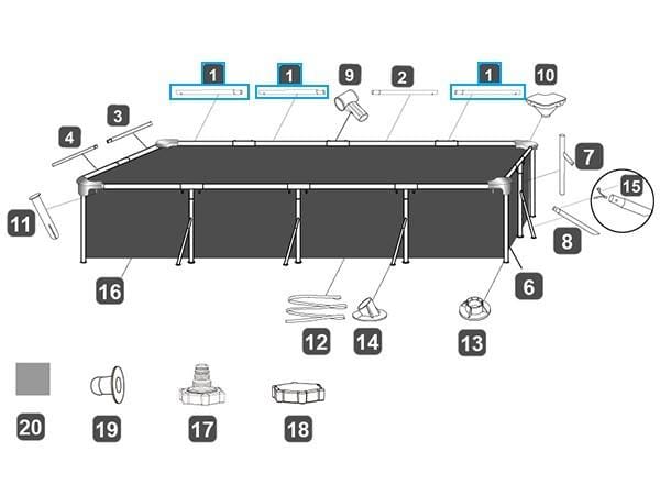 Pièces Détachées Montant horizontal "A" pour piscines Steel Pro™ Bestway® 400 x 211 x 81 cm Bestway 3