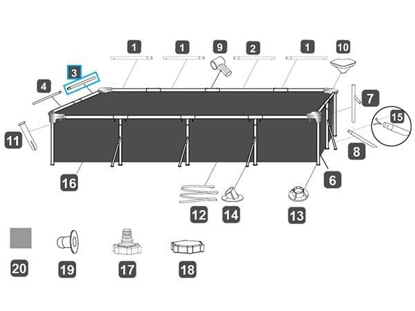 Pièces Détachées Montant horizontal "C" pour piscines Steel Pro™ Bestway® 400 x 211 x 81 cm Bestway 3