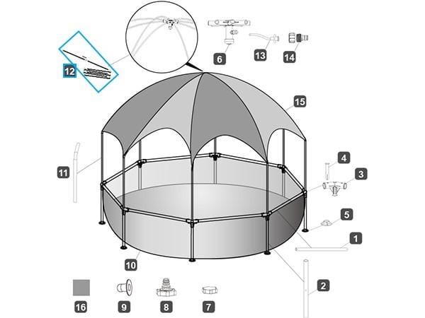 Pièces Détachées Arceau Fibre de verre pour pour piscine Steel Pro™ UV-Careful™ Splash-in-Shade Bestway® 244 x 51 cm, rond Bestway 3