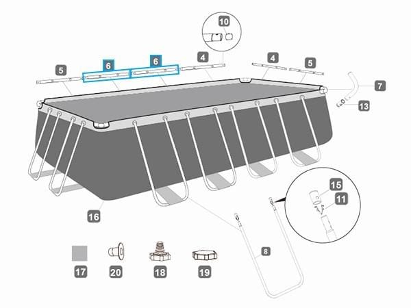 Pièces Détachées Montant horizontal "F" pour piscines Power Steel™ Bestway® 488 / 956 cm, rectangulaires Bestway 3
