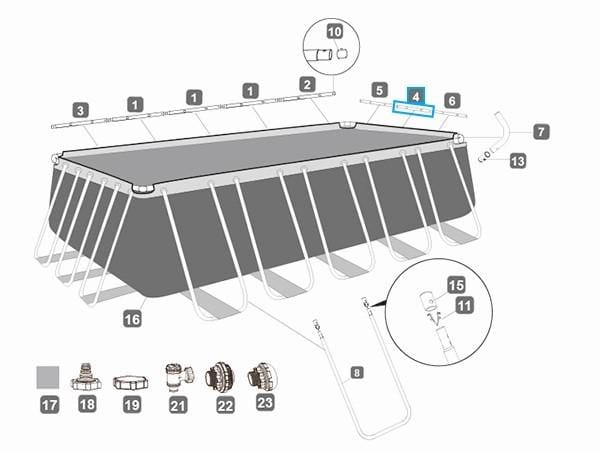 Pièces Détachées Montant horizontal "D" pour piscines Power Steel™ Bestway® 671 / 732 cm Bestway 3