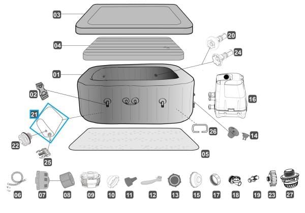 Pièces détachées Spas gonflables Coussin dossier gonflable pour LAY-Z-SPA® Maldives HydroJet Pro™ Bestway® 201 x 201 x 80 cm Bestway 5