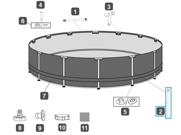 Pièces Détachées Pied vertical pour piscine Steel Pro MAX™ Bestway® 305 x 76 cm Ronde (jusqu'en 2019) Bestway 4