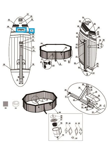 Pièces Détachées Pièce métallique supérieure latérale pour piscines Hydrium™ Bestway® à parois ovales en acier (jusqu'à 2021) Bestway 5