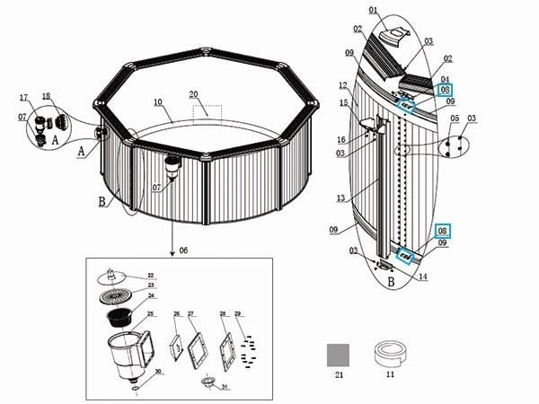 Pièces Détachées Connecteur rail les piscines à parois en acier Hydrium™ Bestway® Bestway 3