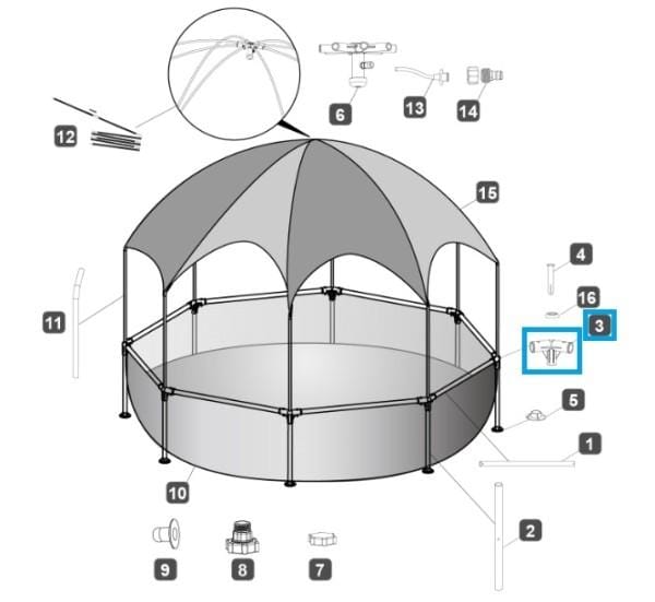 Pièces Détachées Connecteur T 135° pour piscine Steel Pro™ UV Careful™ Bestway® 244 x 51 cm (2017 - 2020) Bestway 3