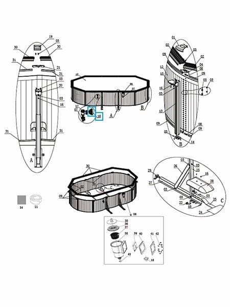 Pièces Détachées Crépine de refoulement pour piscines Bestway® avec un raccordement de Ø 38 mm Bestway 4