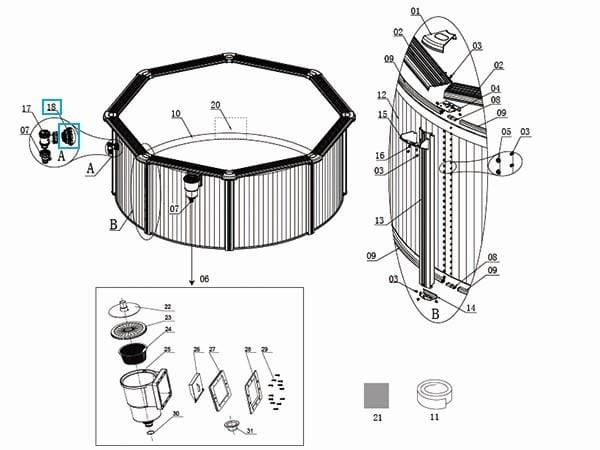 Pièces Détachées Crépine de refoulement pour piscines Bestway® avec un raccordement de Ø 38 mm Bestway 5