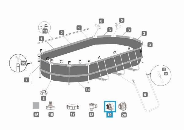 Pièces Détachées Crépine de refoulement pour piscines Bestway® avec un raccordement de Ø 38 mm Bestway 7