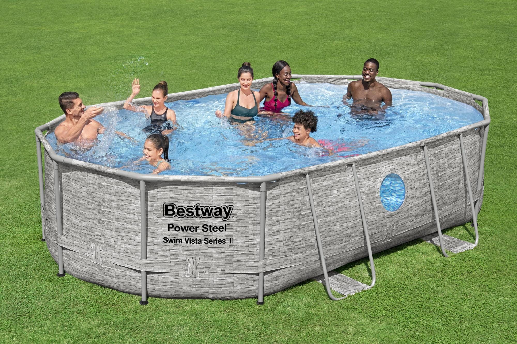 Piscine hors sol Piscine hors sol ovale Power Steel Swim Vista pierres 488x305x107cm Bestway 1
