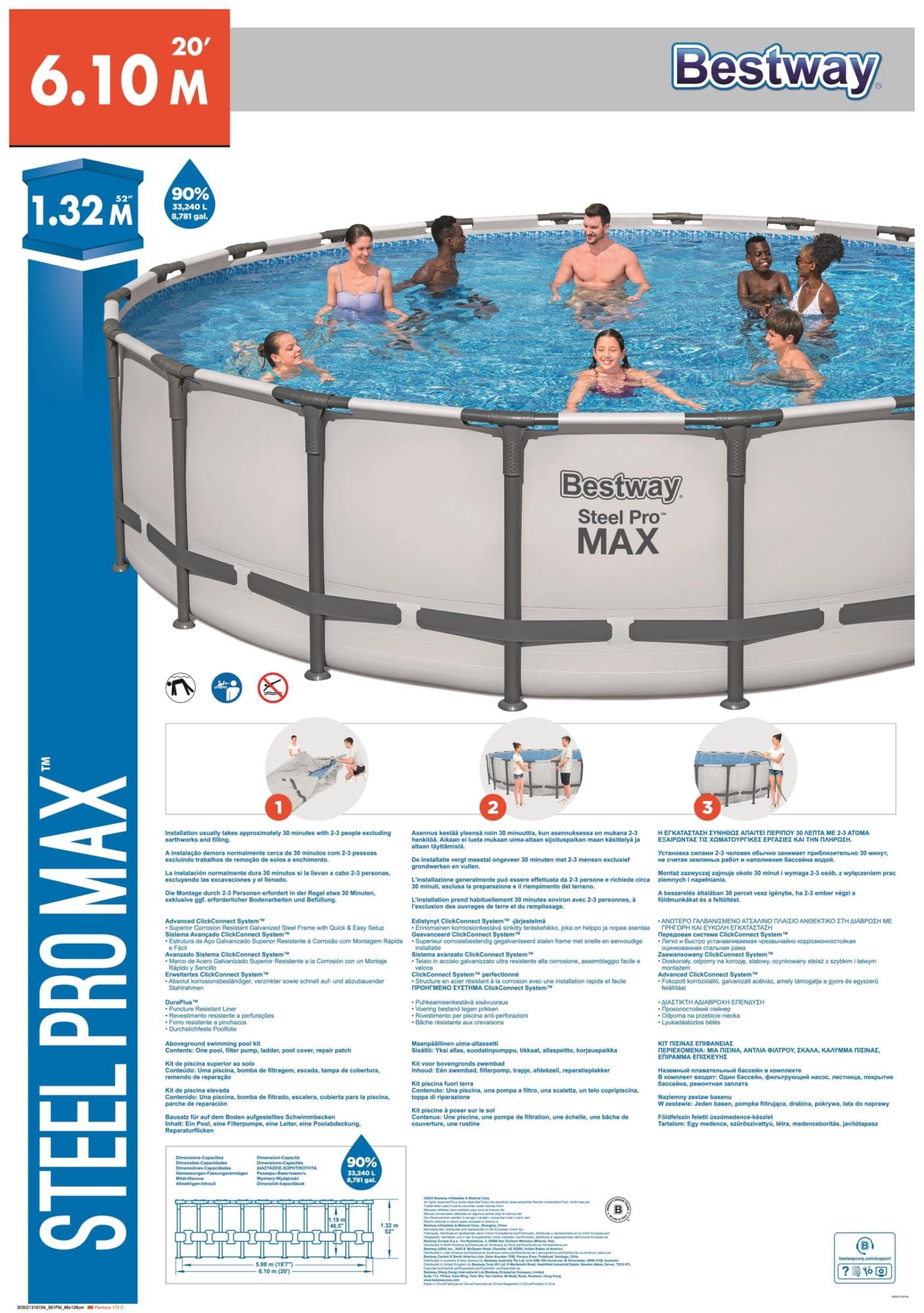 Piscine hors sol Piscine hors sol ronde Steel Pro Max 610 x 132 cm Bestway 5
