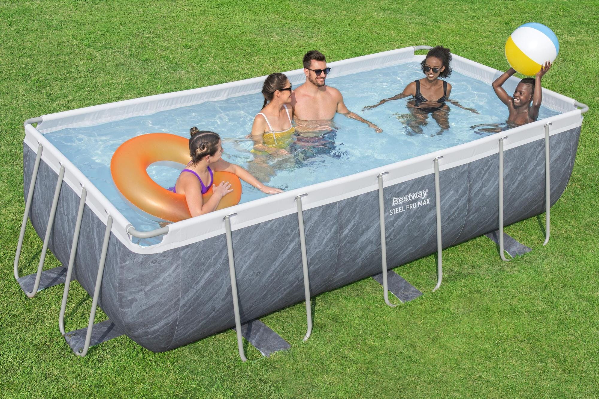 Piscine hors sol Piscine hors sol rectangulaire 404x201x100 cm Steel Pro max décor marbre Bestway 1