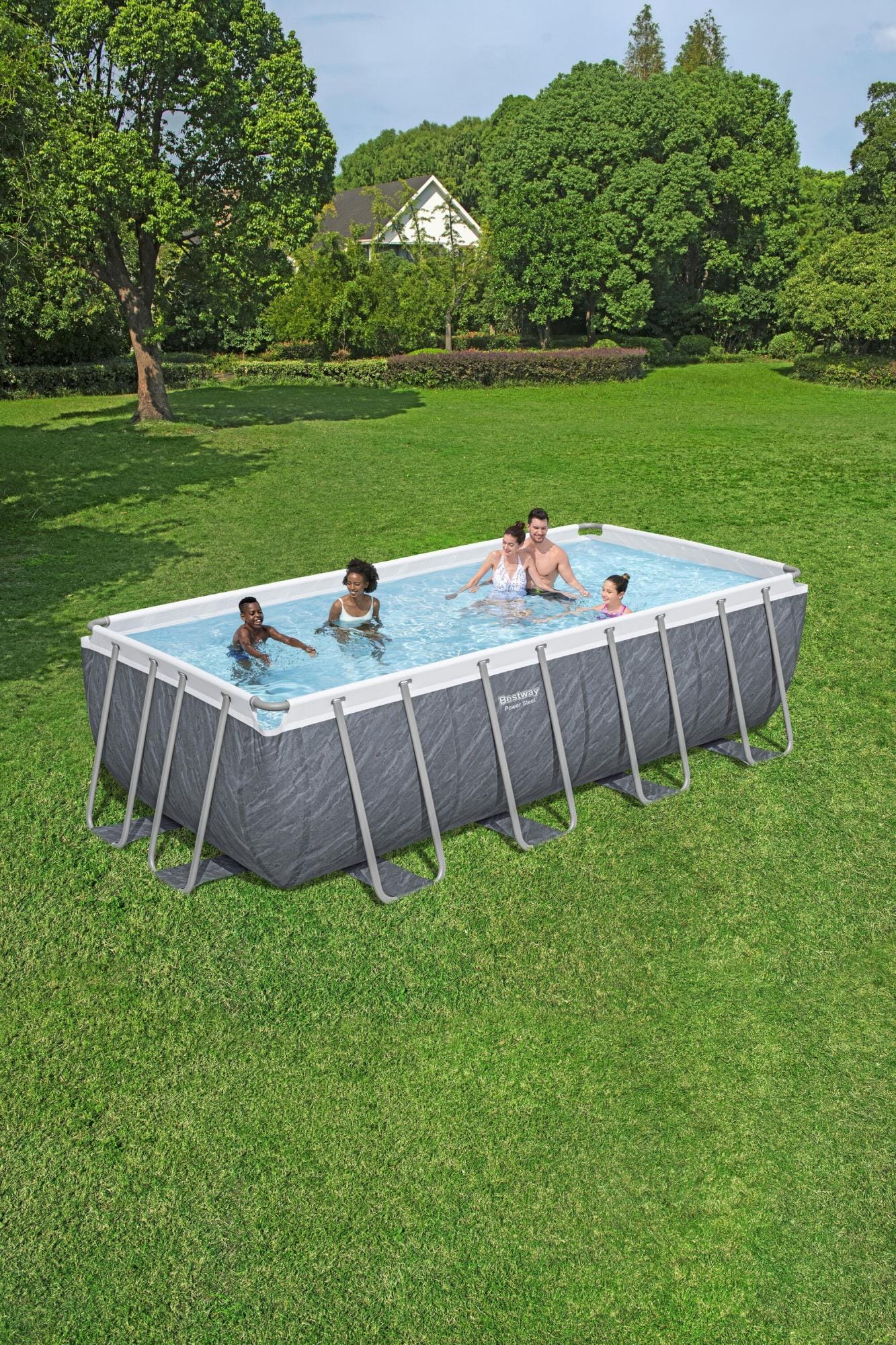 Piscine hors sol Piscine hors sol rectangle Power Steel™ 488 x 244 x 122 cm motif marbre avec filtre à cartouche, échelle, bâche Bestway 2