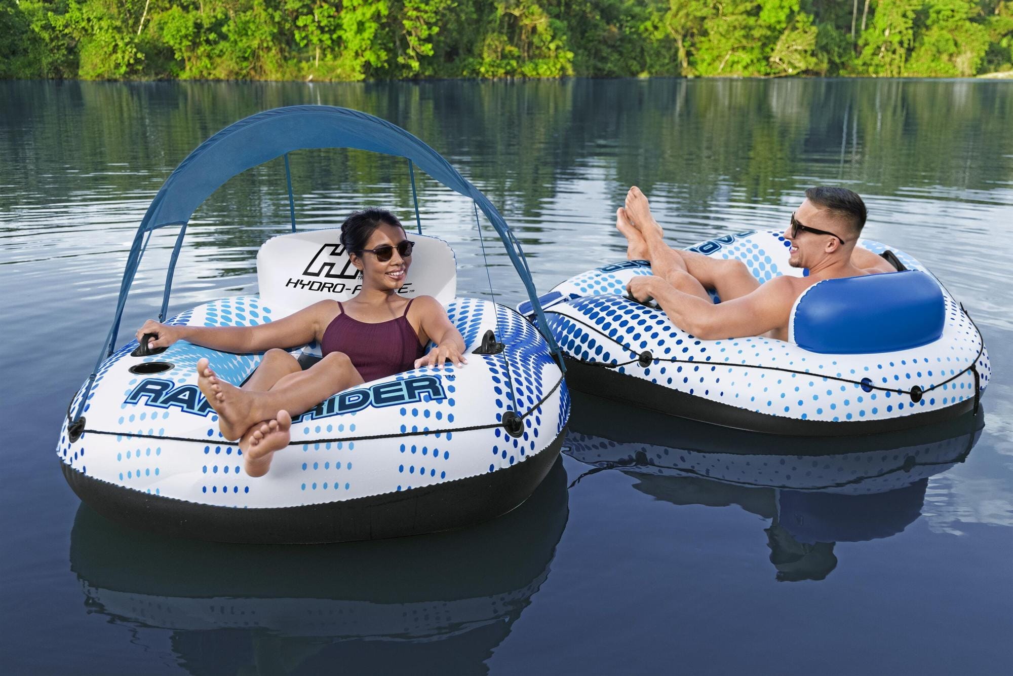 Jeux d'extérieur et trampoline Bouée de rivière avec parasol amovible 123 cm Rapid Rider Bestway 1