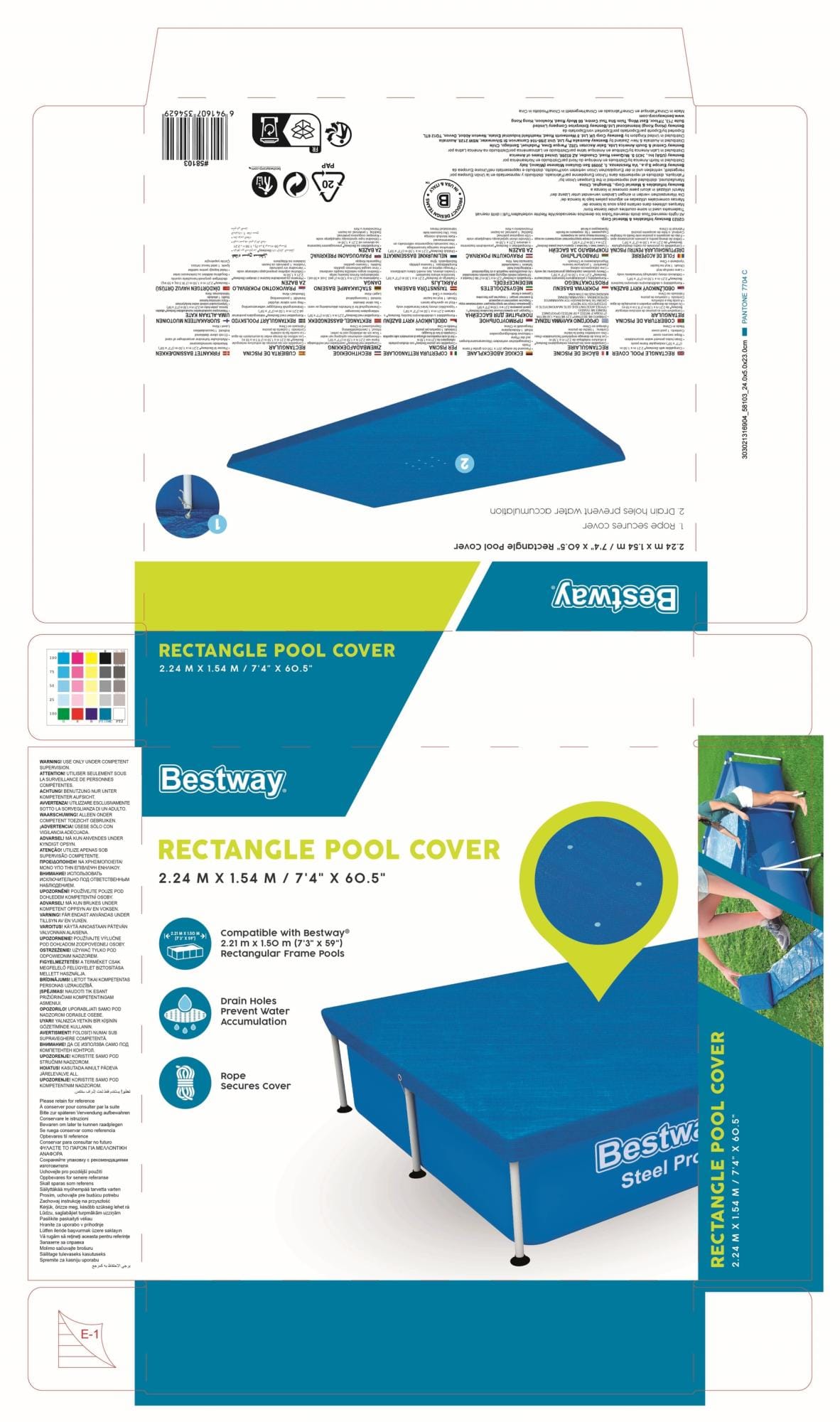 Accessoires Piscine Bâche 4 saisons rectangle 224x154cm pour piscine Steel Pro 221x150cm Bestway 7
