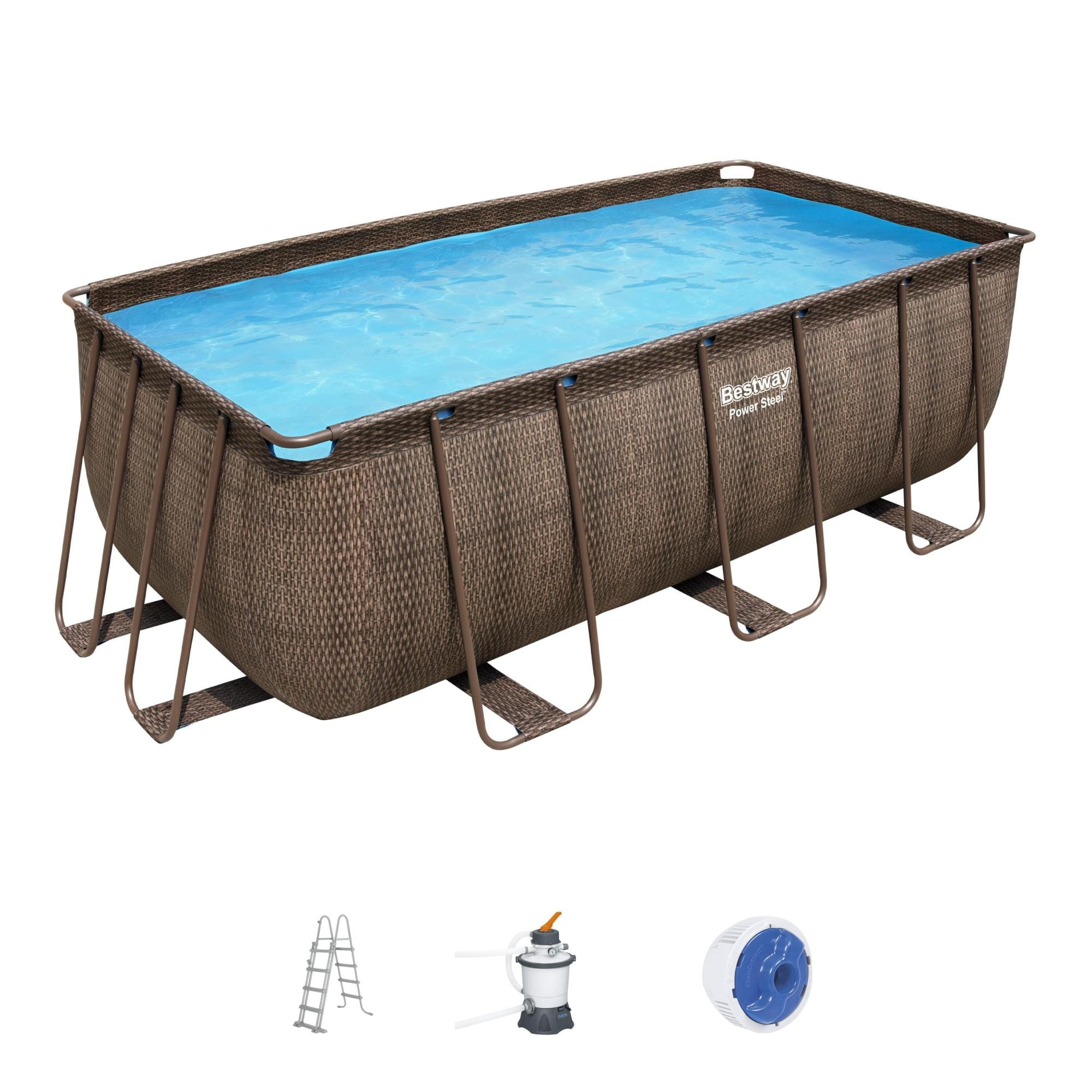 Piscine hors sol Piscine hors sol rectangle Power Steel 412 x 201 x 122 cm rotin marron Bestway 1