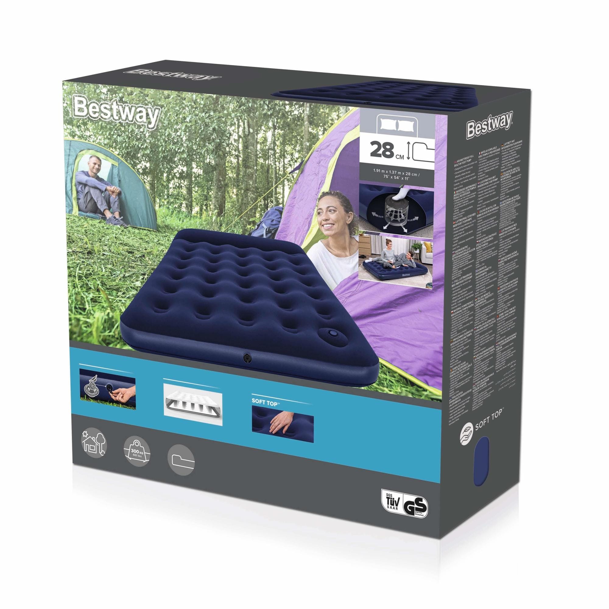 Camping et tente Matelas gonflable camping 2 places 191x137x22cm pompe à pied intégrée Bestway 7