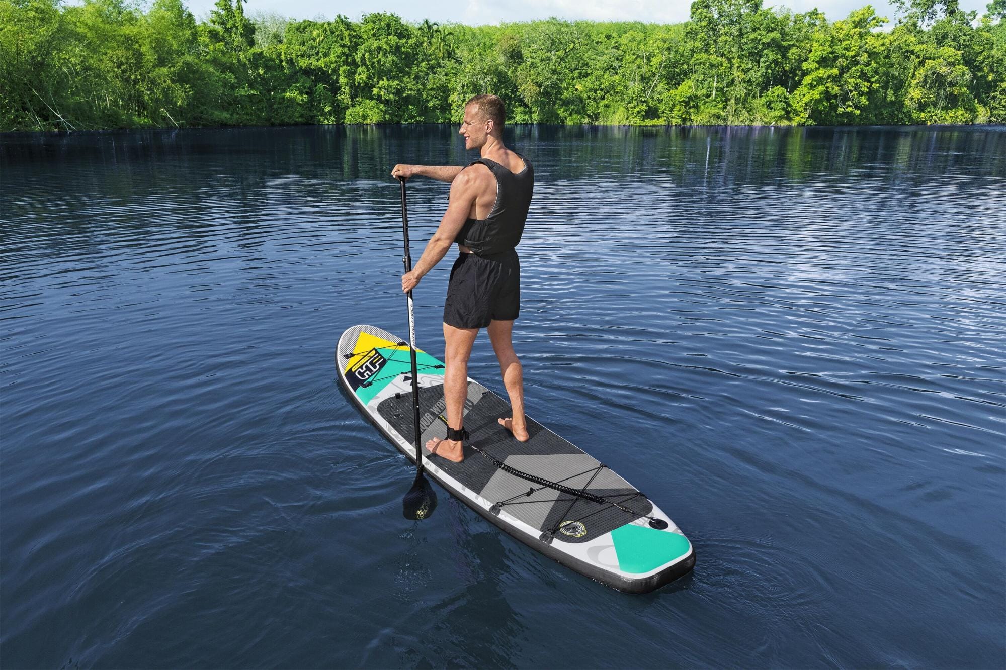 Bateaux, paddle et kayak Paddle SUP gonflable Hydro-Force™ Aqua Wander, 305 x 84 x 12 cm avec pagaie, leash, pompe, 2 ailerons et sac à dos de transport, siège détachable Bestway 1