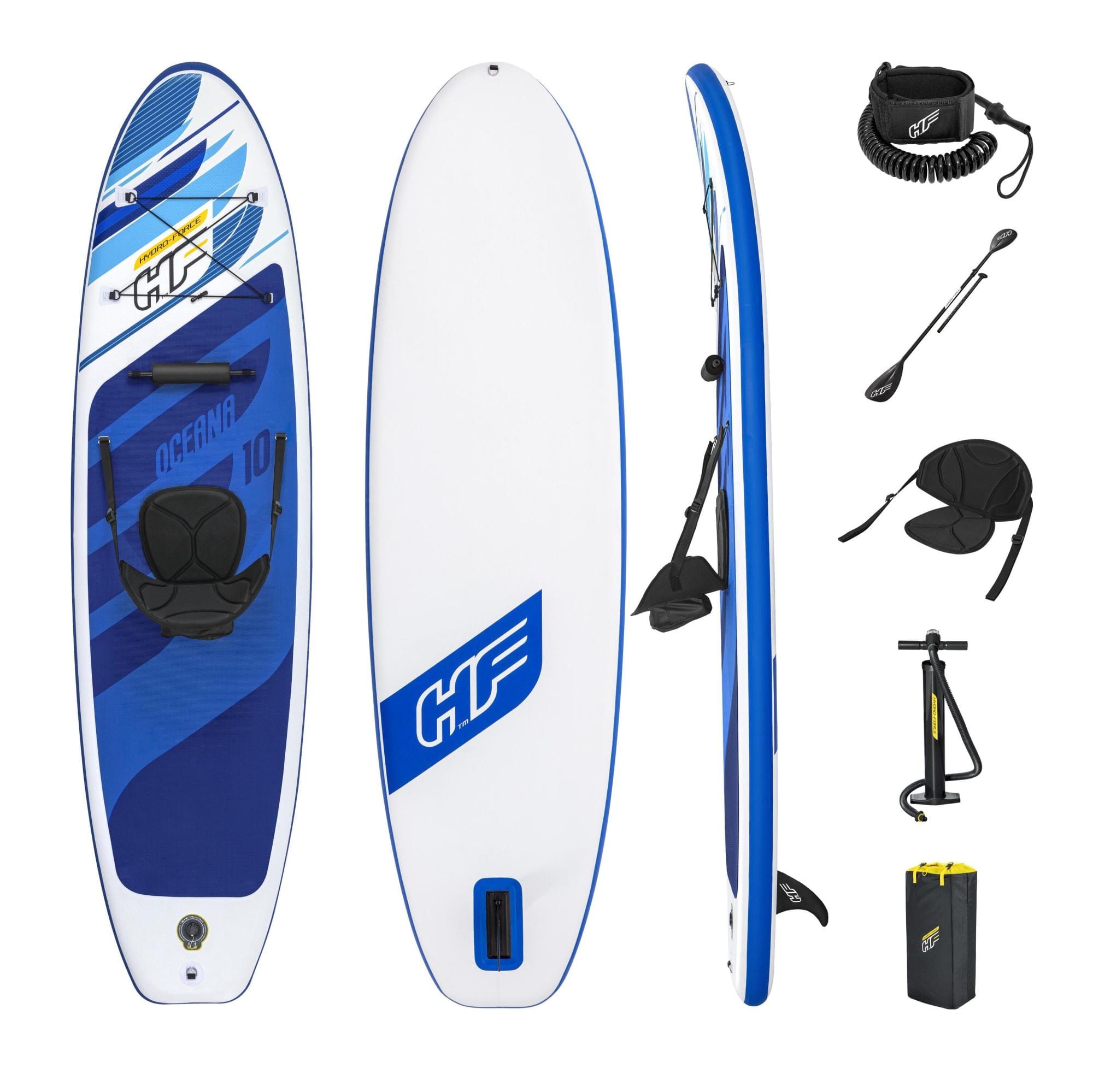 Bateaux, paddle et kayak Paddle SUP gonflable Hydro-Force™ Oceana 305 x 84 x 12 cm transformable en kayak avec siège, cale-pieds, pagaie, pompe et sac à dos de transport Bestway 1