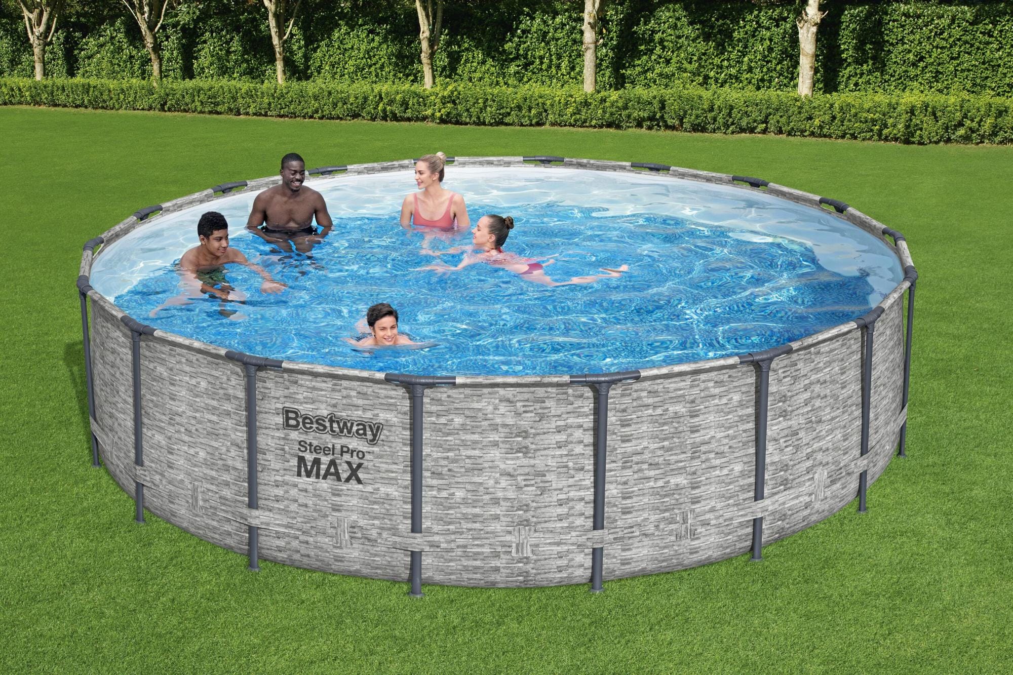 Piscine hors sol Piscine hors sol ronde Steel Pro Max 549 x 122 cm décor pierres Bestway 2