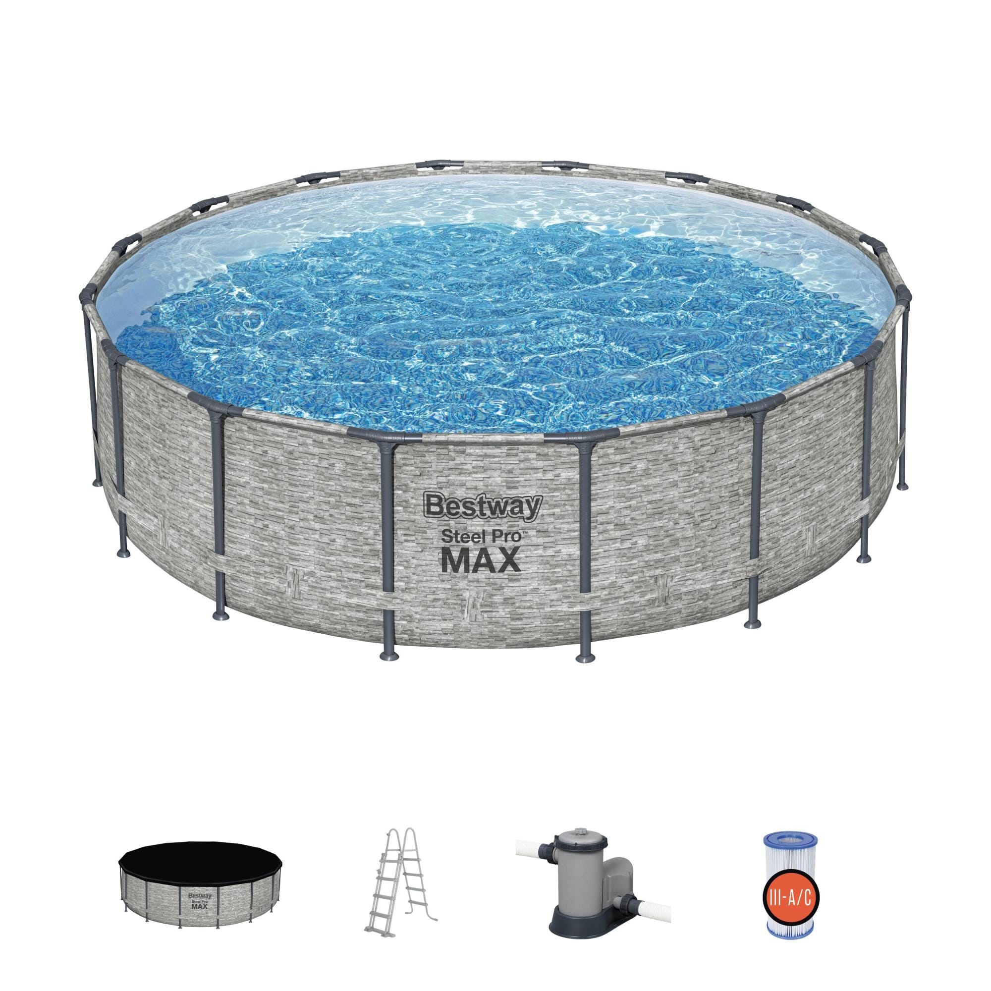Piscine hors sol Piscine hors sol ronde Steel Pro Max 488 x 122 cm décor pierres Bestway 1
