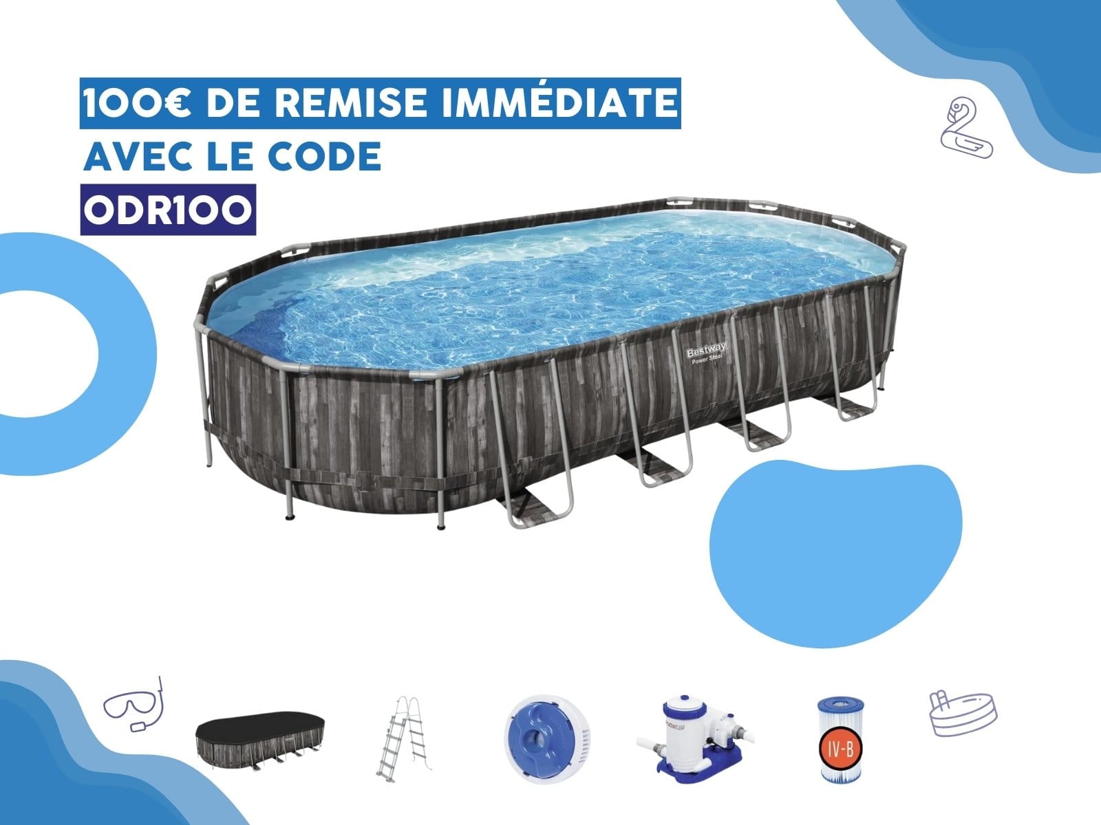 Piscine hors sol Piscine hors sol ovale Power Steel 732 x 366 x 122 cm décor bois Bestway 1