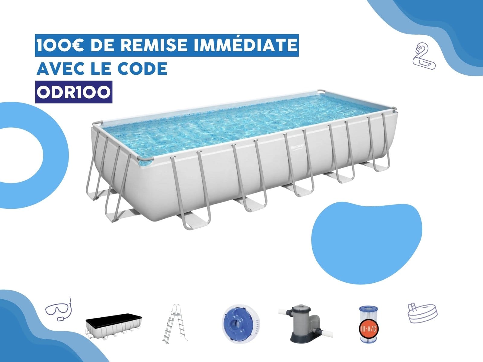 Piscine hors sol Piscine hors sol rectangle Power Steel 640 x 274 x 132 cm gris clair Bestway 1