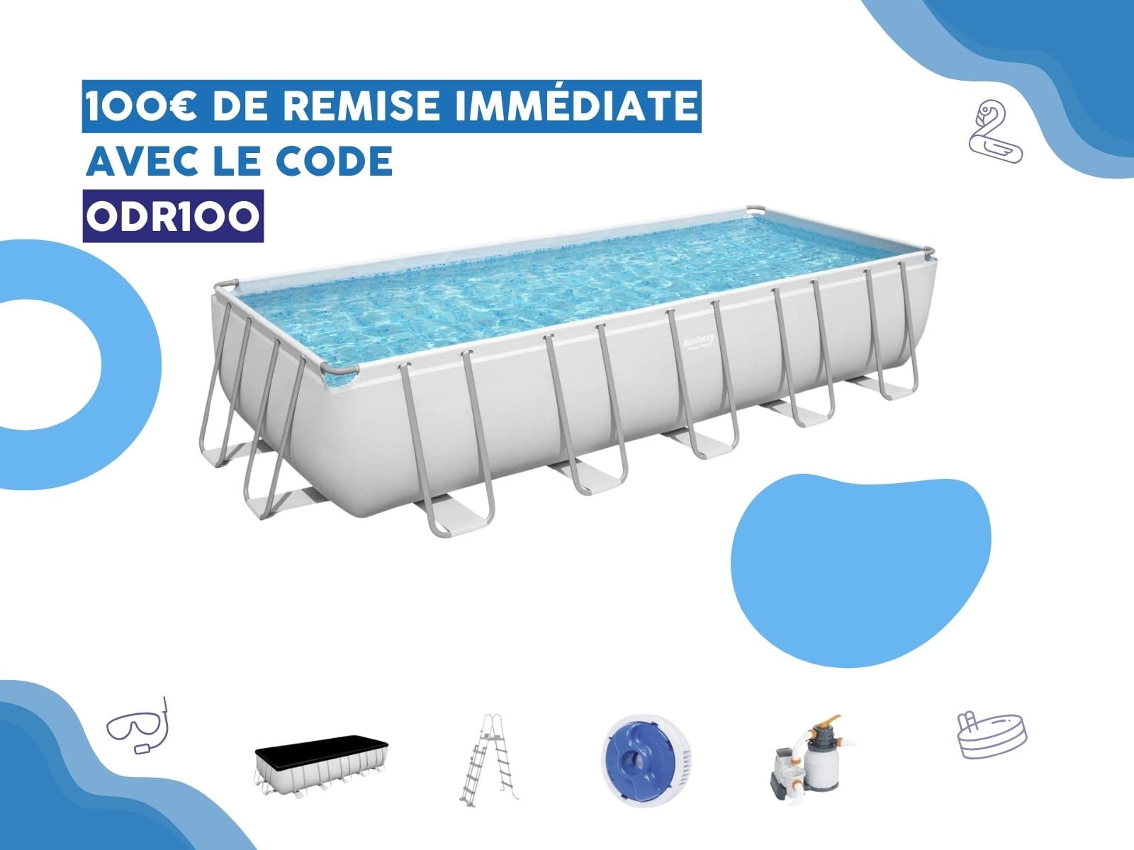 Piscine hors sol Piscine hors sol rectangle Power Steel gris clair 640 x 274 x 132 cm Bestway 1