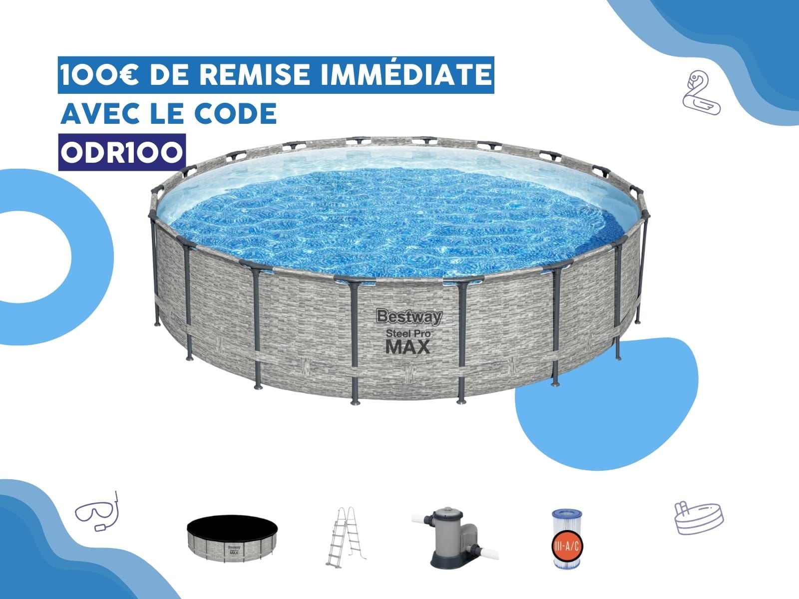 Piscine hors sol Piscine hors sol ronde Steel Pro Max 549 x 122 cm décor pierres Bestway 1