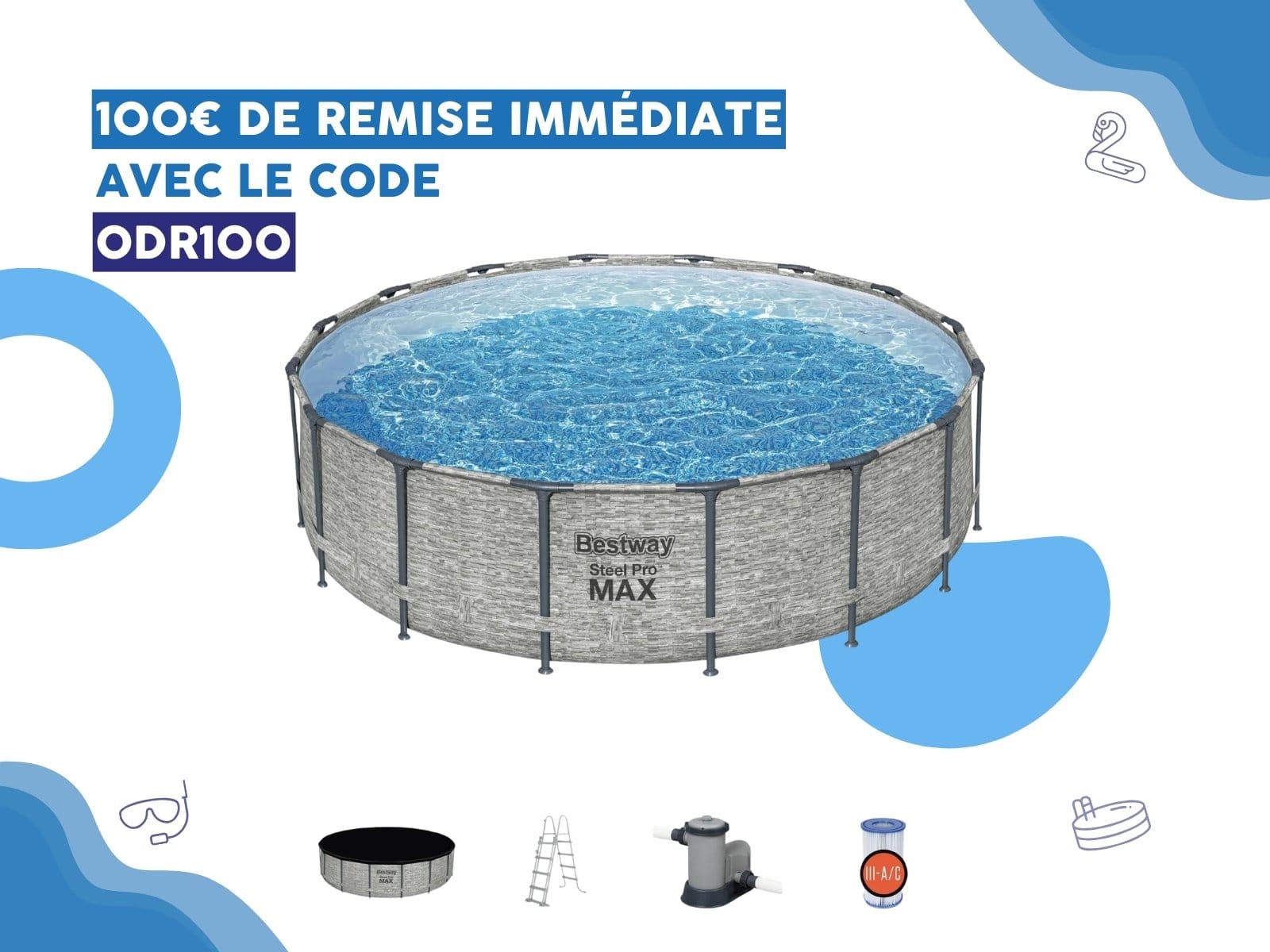 Piscine hors sol Piscine hors sol ronde Steel Pro Max 488 x 122 cm décor pierres Bestway 1
