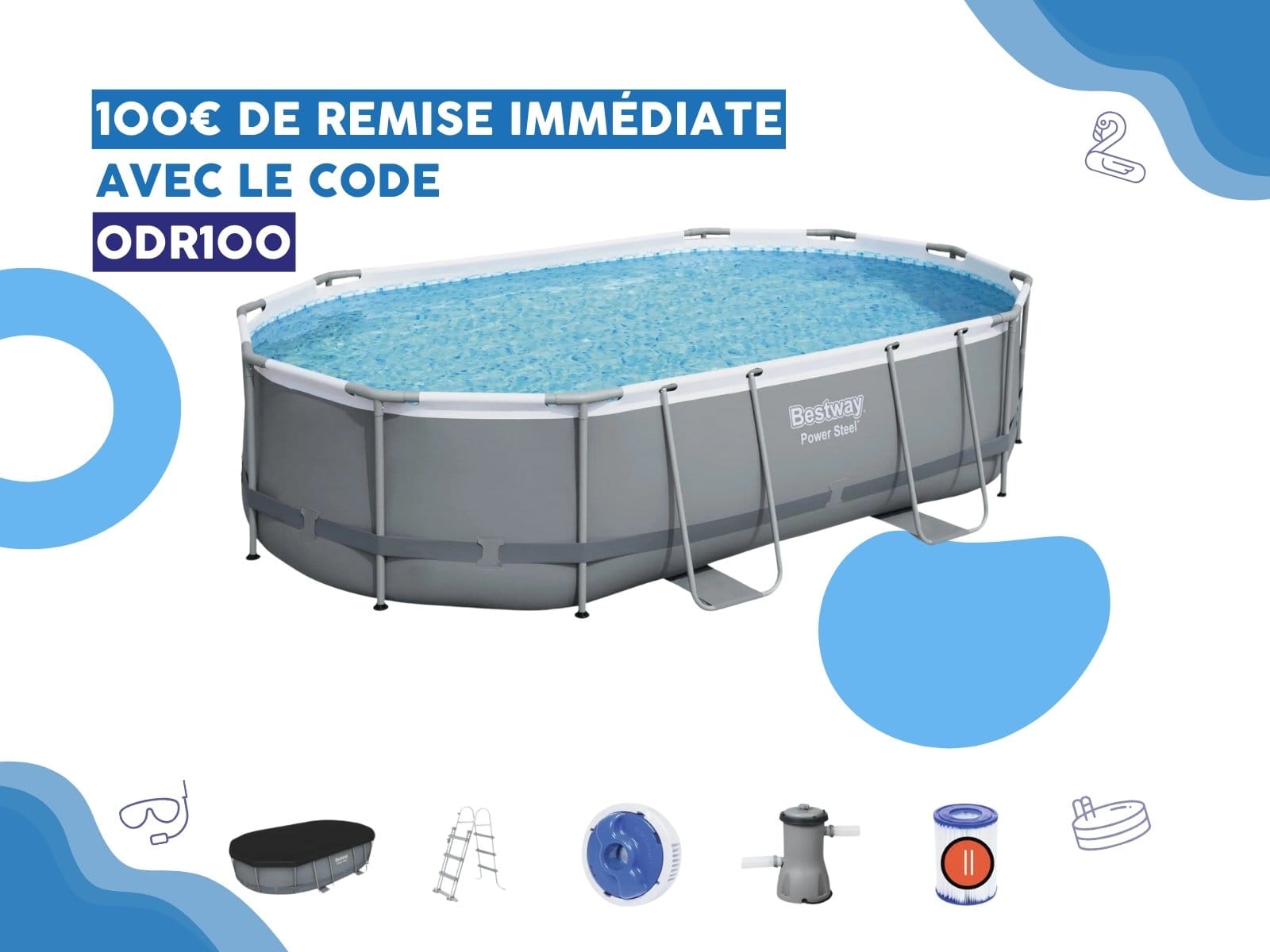 Piscine hors sol Piscine hors sol ovale Power Steel 488 x 305 x 107 cm avec accessoires Bestway 1