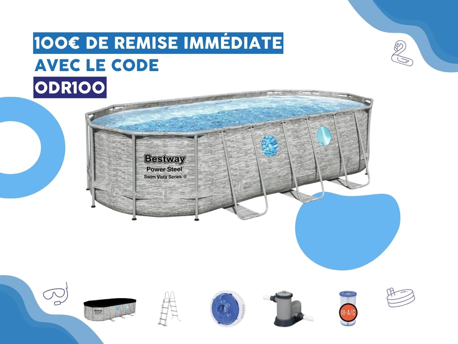 Piscine hors sol Piscine hors sol ovale Power Steel Swim Vista pierres 549x274x122cm Bestway 1