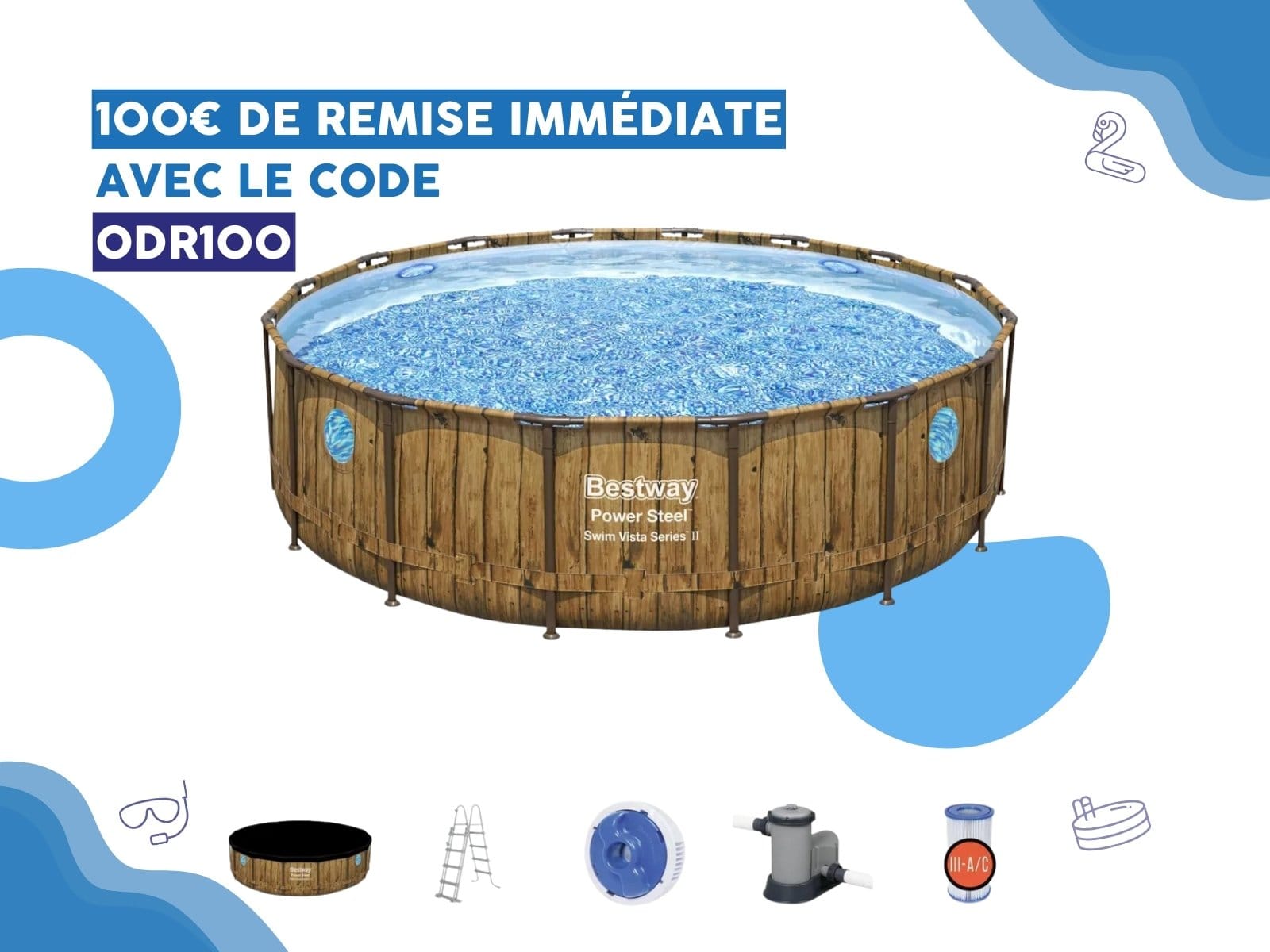 Piscine hors sol Piscine hors sol ronde Power Steel SwimVista 488 x 122 cm motif bois Bestway 1