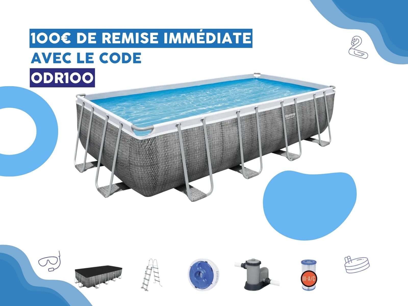 Piscine hors sol Piscine hors sol rectangle Power Steel 549 x 274 x 122 cm rotin gris Bestway 1