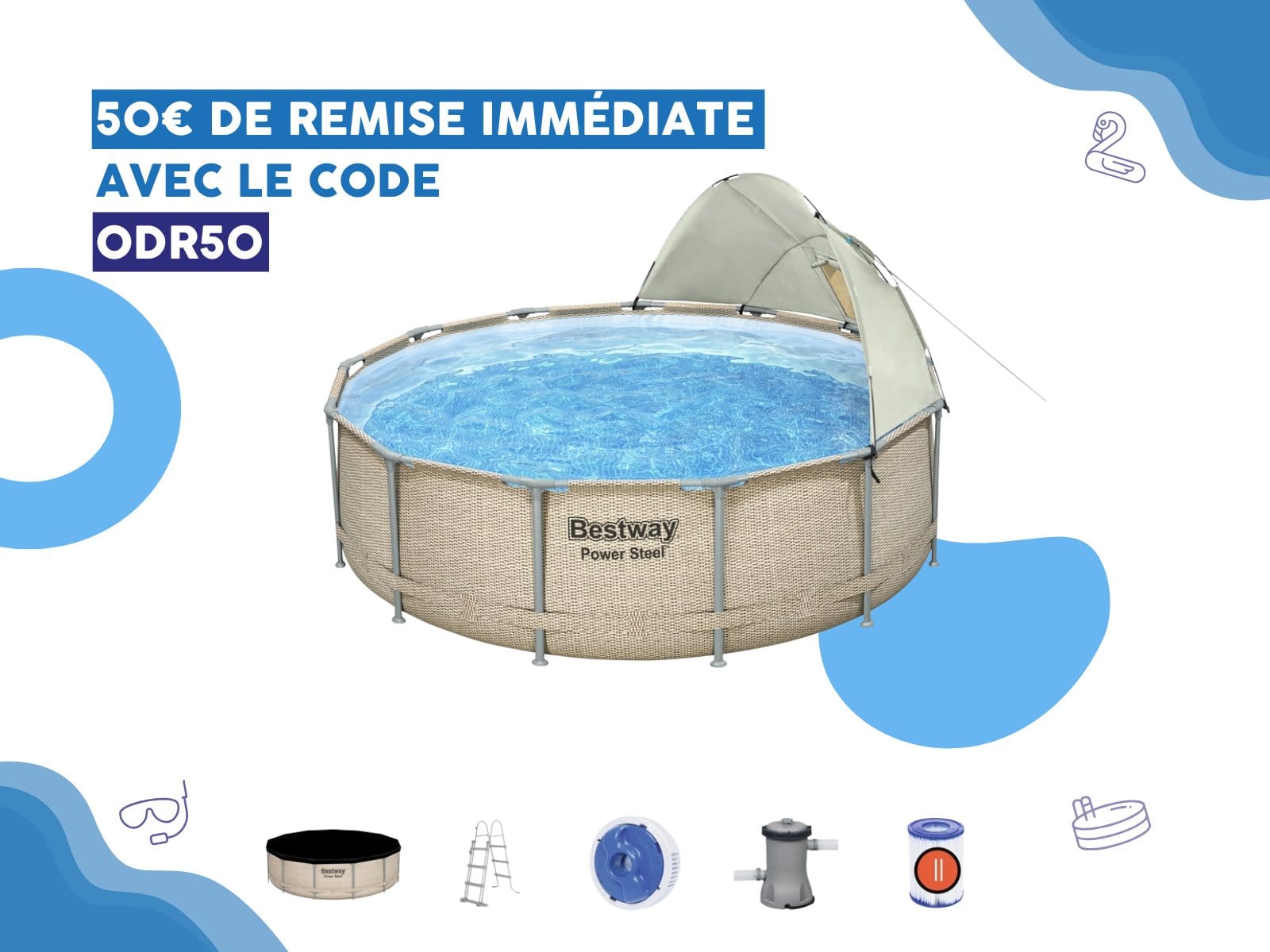 Piscine hors sol Piscine hors sol ronde Power Steel avec auvent 396x107cm rotin beige Bestway 1