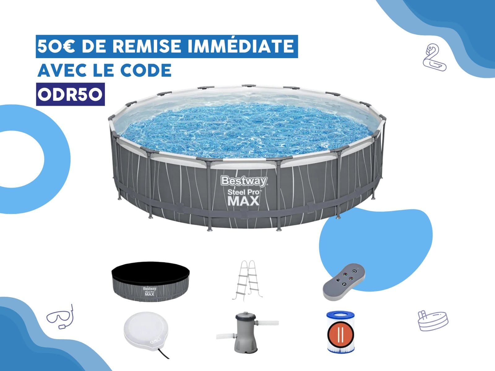 Piscine hors sol Piscine hors sol ronde Steel Pro Max 457 x 107 cm avec lumière LED Bestway 1