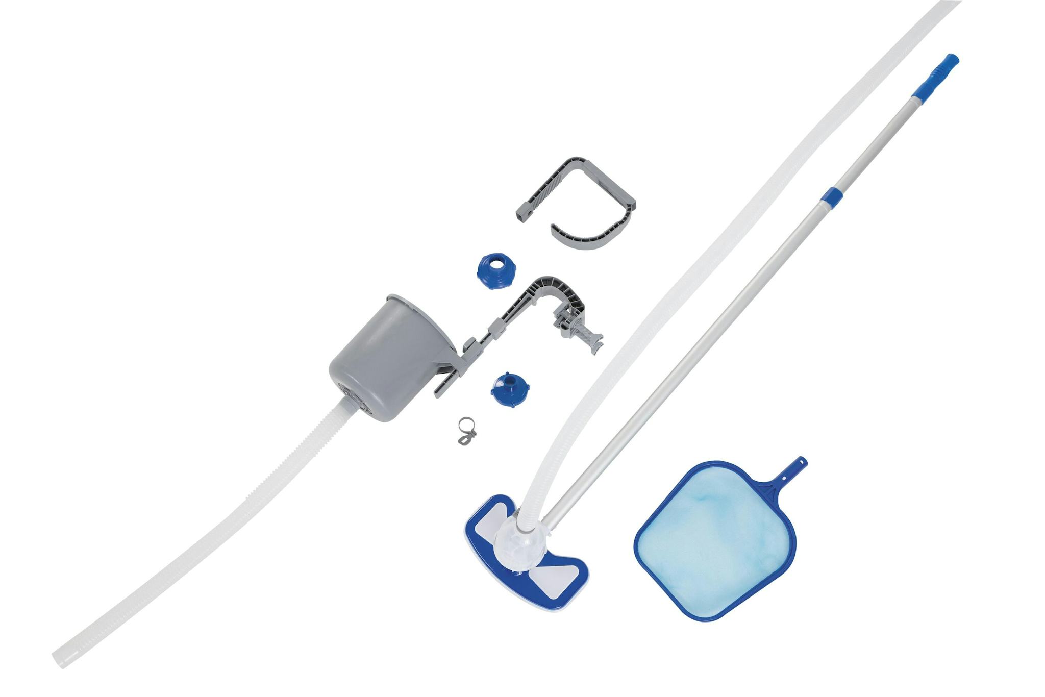 Accessoires piscine et spa Kit d'entretien Deluxe avec skimmer de surface, tête de balai aspirateur, tuyau 7,5 m et épuisette Bestway 33