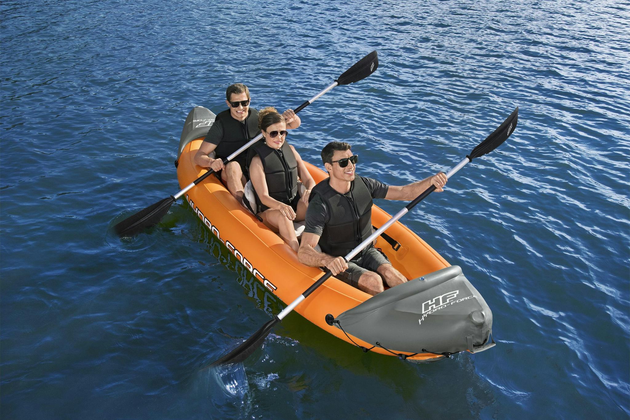 Sports d'eau Kayak gonflable Rapide 3 places X3 Hydro-Force™ 381 x 100cm, 2 pagaies, 2 ailerons amovibles et une pompe Bestway 1