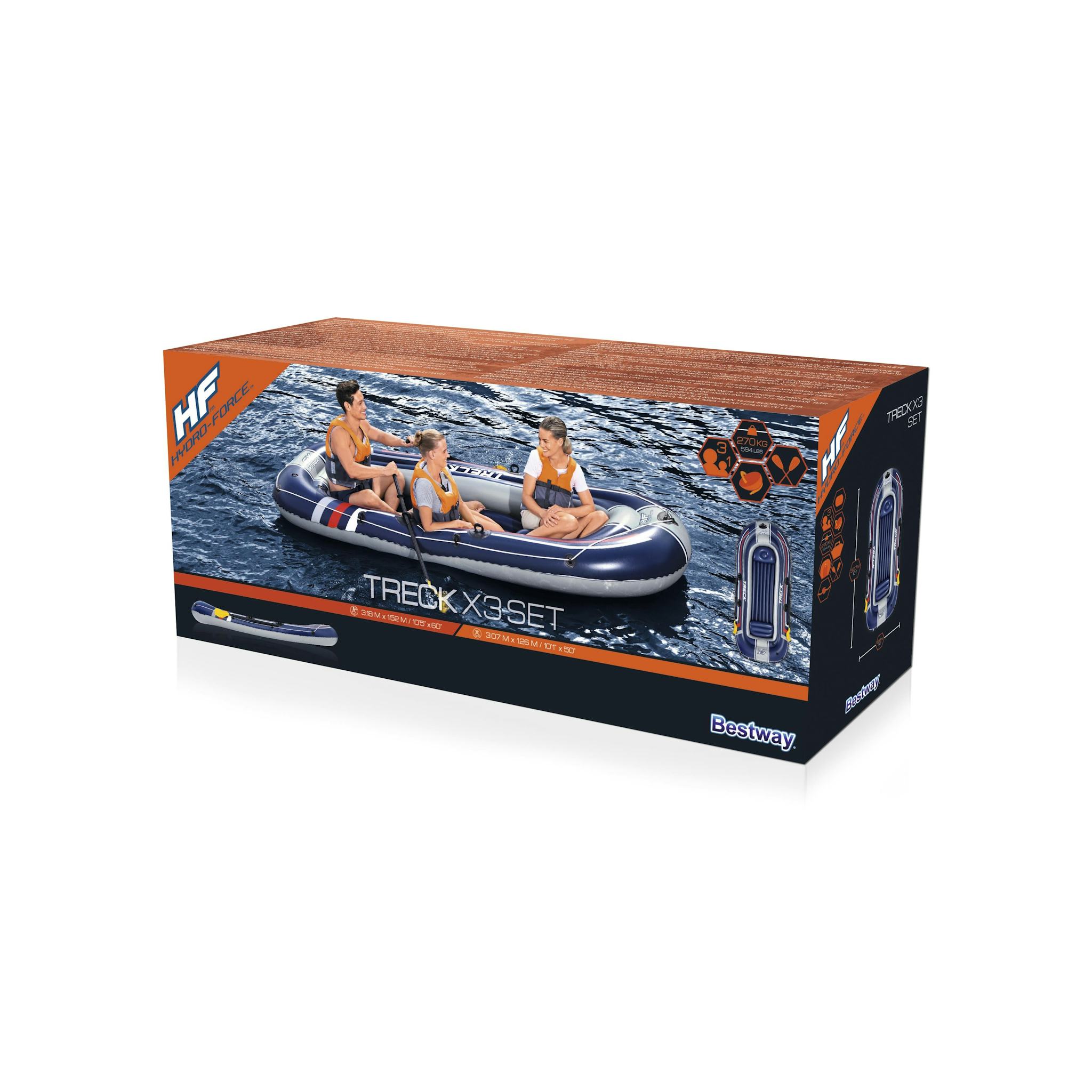 Sports d'eau Bateau gonflable Treck X3 set Hydro-Force™, 307 x 126 cm, 3 adultes et 1 enfant, 2 pagaies et une pompe à pied Bestway 8