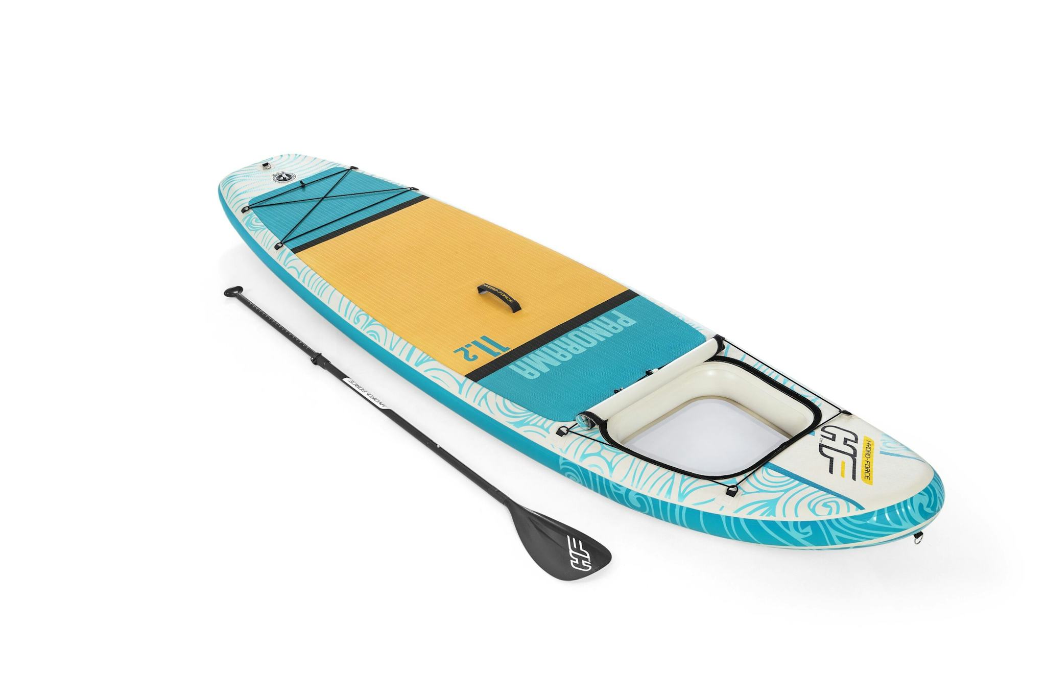 Sports d'eau Paddle gonflable Panorama Hydro-force™, 340 x 89 x 15 cm, 150 kg max, fenêtre transparente, poignées de transport, pompe, leash, sac de transport et pagaie Bestway 1