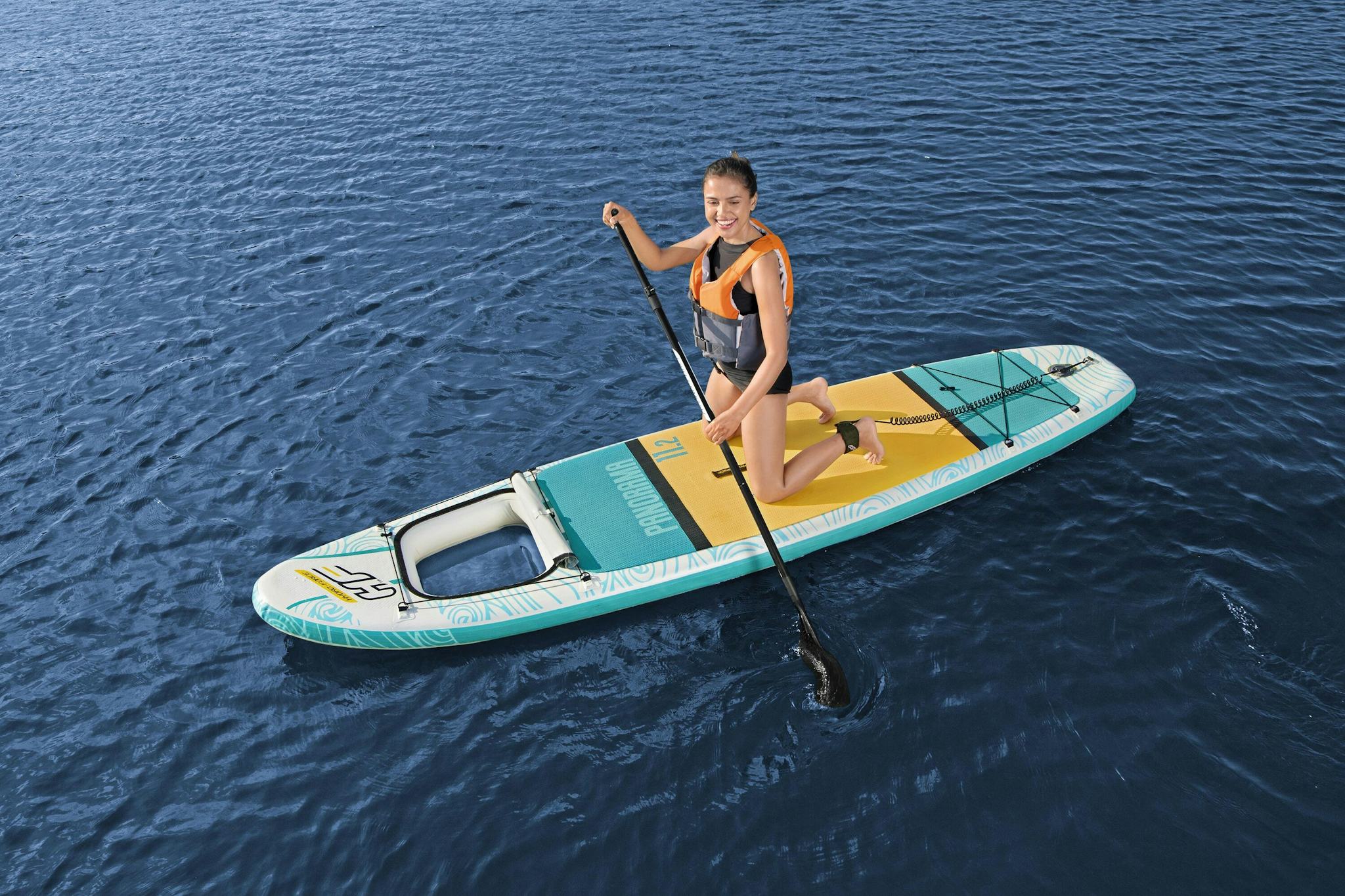 Sports d'eau Paddle gonflable Panorama Hydro-force™, 340 x 89 x 15 cm, 150 kg max, fenêtre transparente, poignées de transport, pompe, leash, sac de transport et pagaie Bestway 7