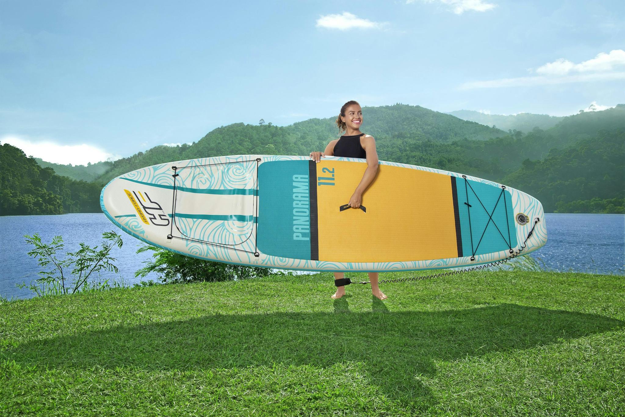 Sports d'eau Paddle gonflable Panorama Hydro-force™, 340 x 89 x 15 cm, 150 kg max, fenêtre transparente, poignées de transport, pompe, leash, sac de transport et pagaie Bestway 9