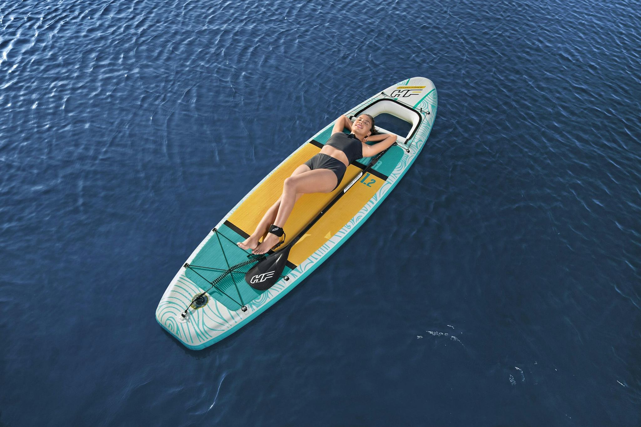 Sports d'eau Paddle gonflable Panorama Hydro-force™, 340 x 89 x 15 cm, 150 kg max, fenêtre transparente, poignées de transport, pompe, leash, sac de transport et pagaie Bestway 8