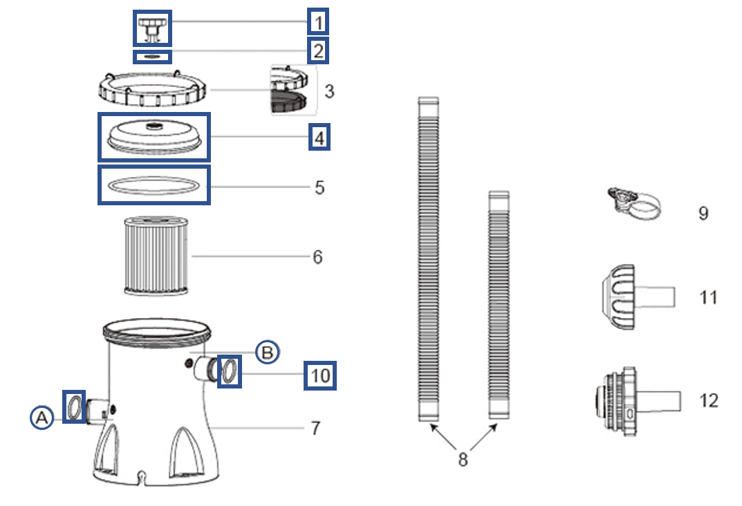 Pièces Détachées Kit couvercle et joints pour pompe de filtration 1,249 m3/h Flowclear™ Bestway® (16 W Cartouche Type I - 58381) Bestway 3