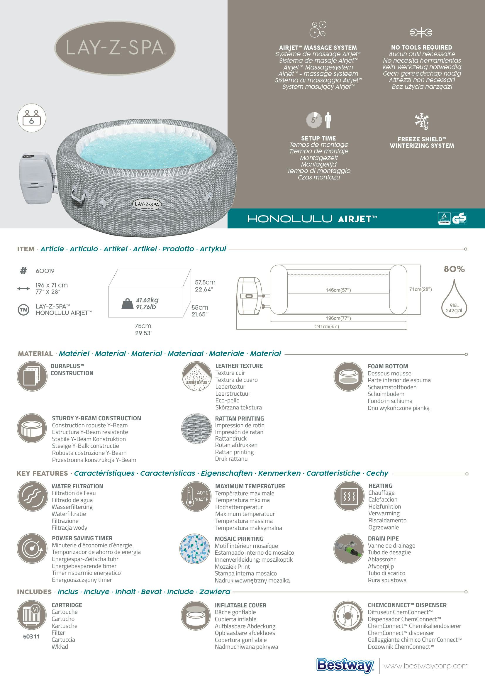 Spas Gonflables Spa gonflable rond Lay-Z-Spa® Honolulu Airjet™ 4 - 6 personnes Bestway 11