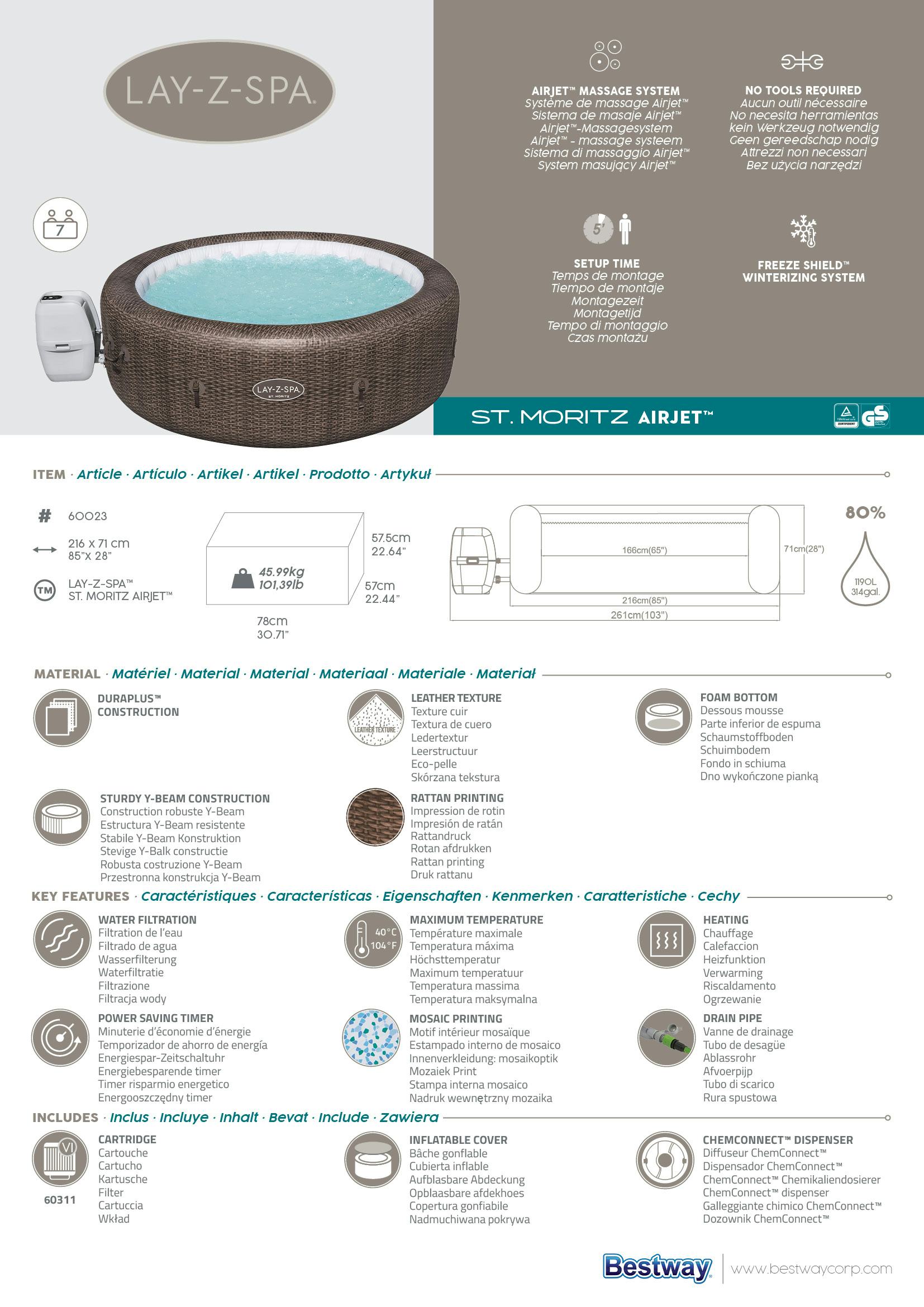 Spas Gonflables Spa gonflable rond Lay-Z-Spa® St Moritz Airjet™ 5 - 7 personnes Bestway 11