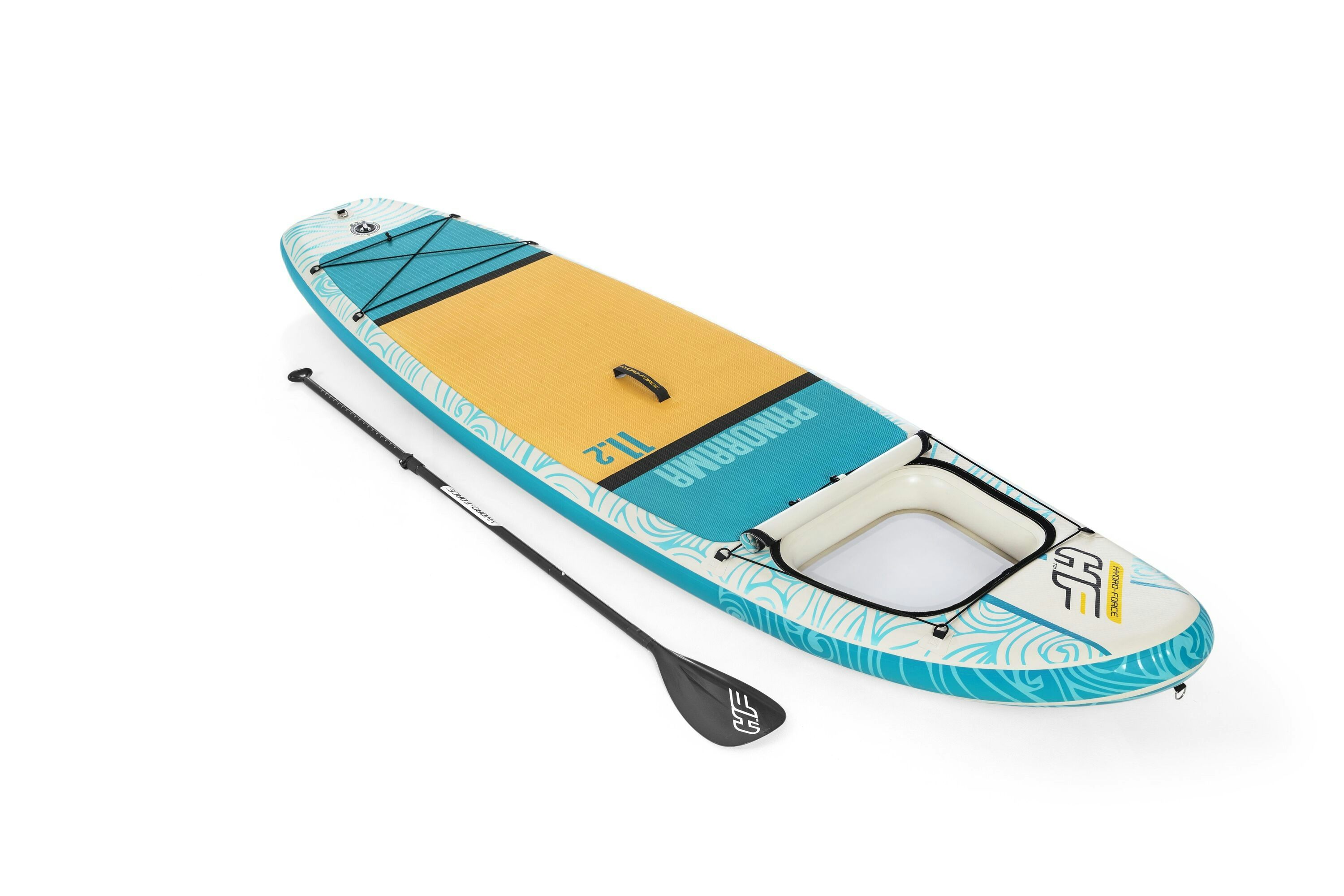Sports d'eau Paddle gonflable Panorama Hydro-force™, 340 x 89 x 15 cm, 150 kg max, fenêtre transparente, poignées de transport, pompe, leash, sac de transport et pagaie Bestway 1